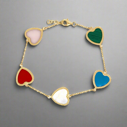 14k Gold Colored With Beaded Border Heart Bracelet