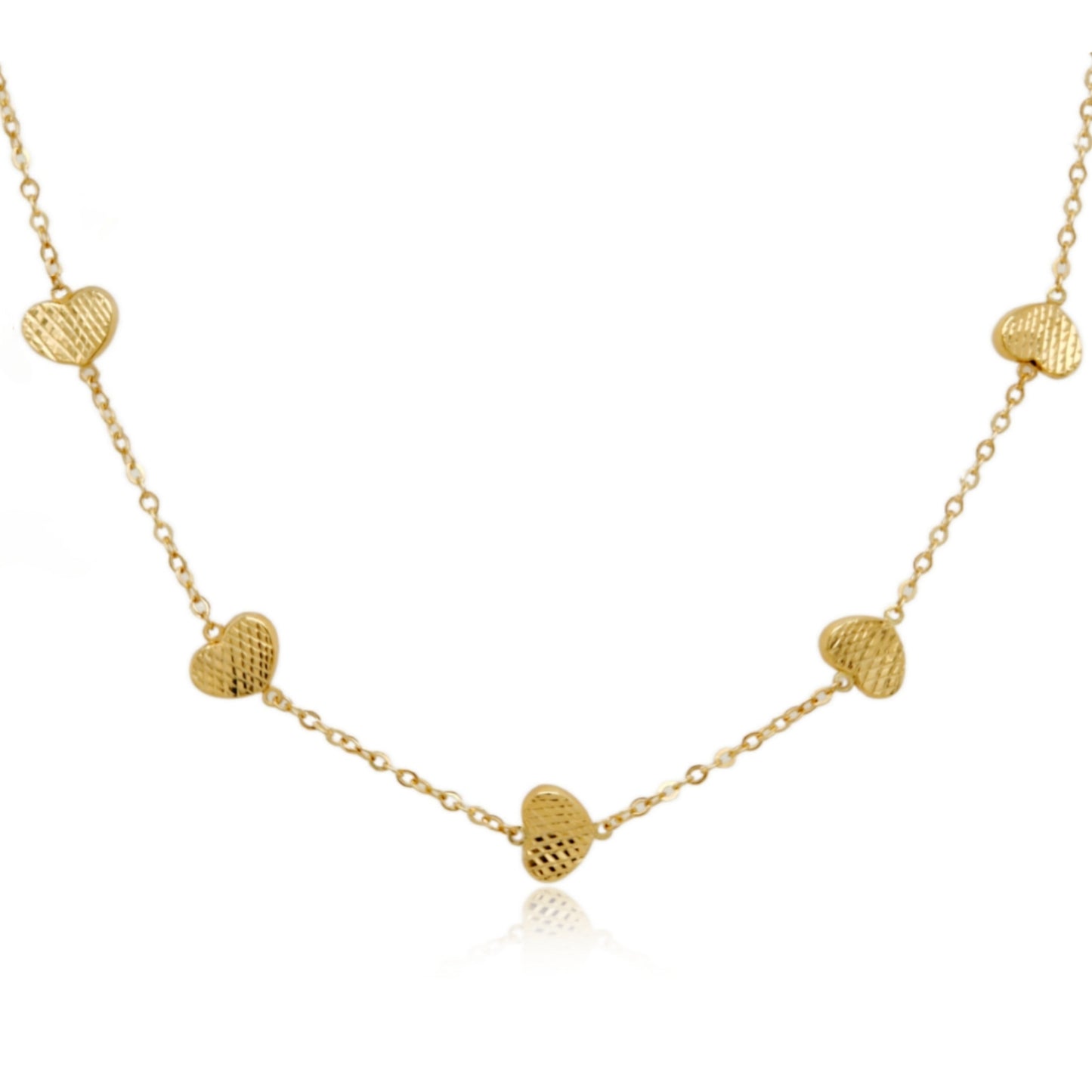 14K Gold Heart Station Necklace