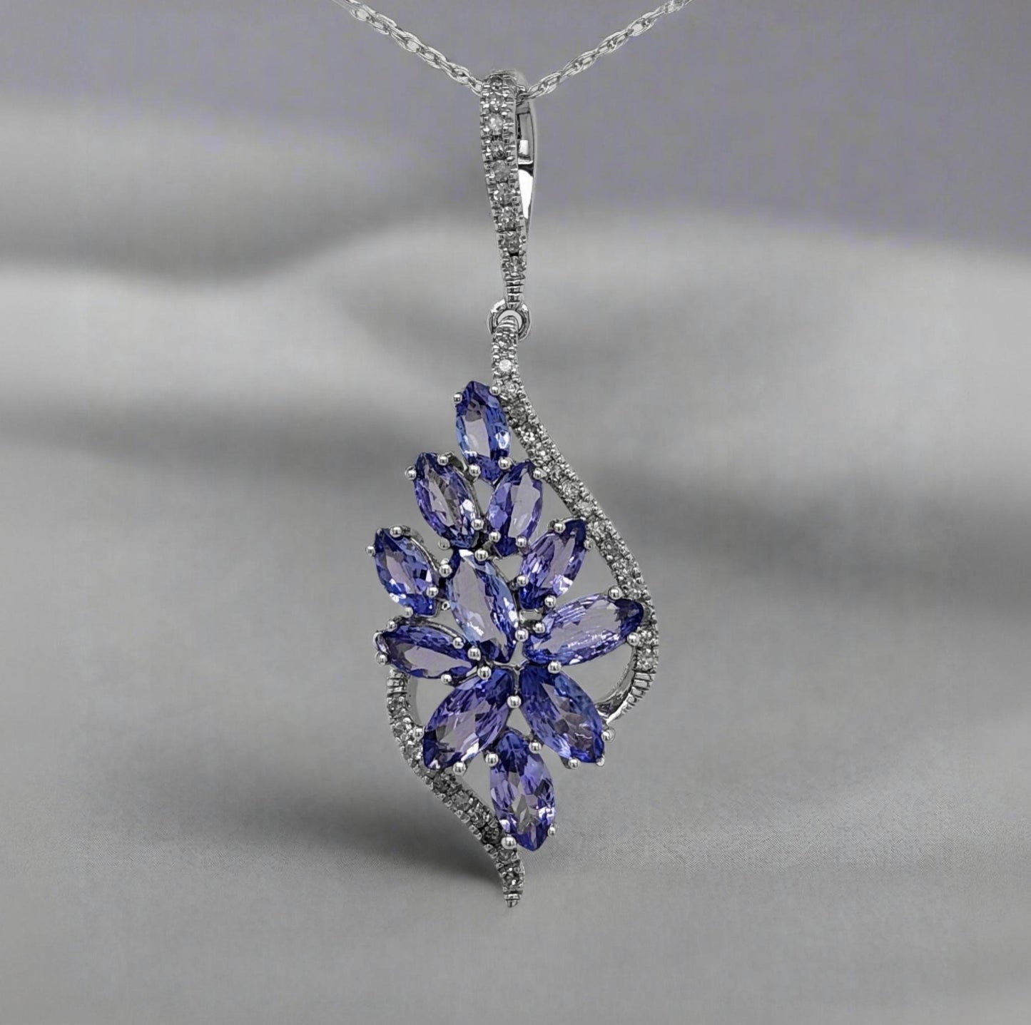 14K Gold Diamond and Tanzanite Flower Necklace