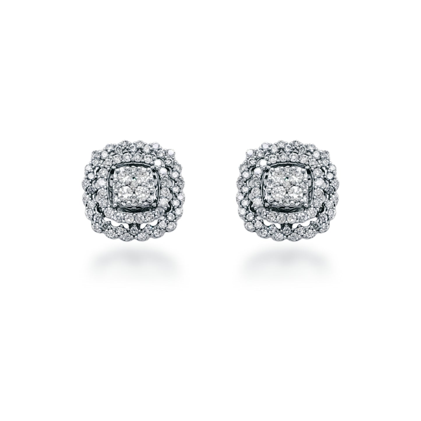 10K Gold And Diamond 3-Tier Cushion Stud Earrings