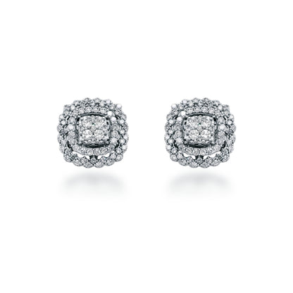 10K Gold And Diamond 3-Tier Cushion Stud Earrings