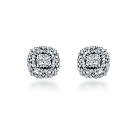 10K Gold And Diamond 3-Tier Cushion Stud Earrings