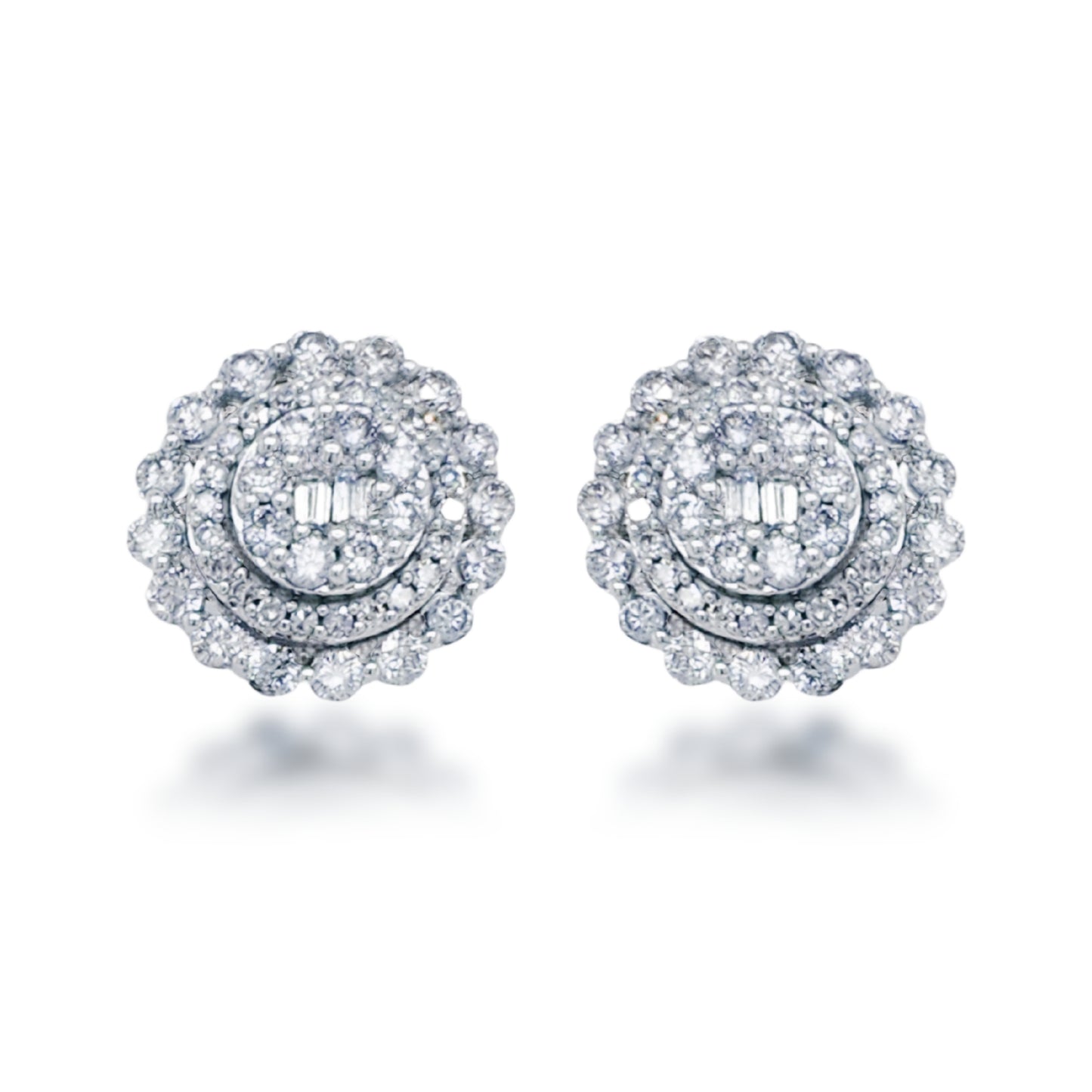 10K Gold And Diamond 3-Tier Round Stud Earrings