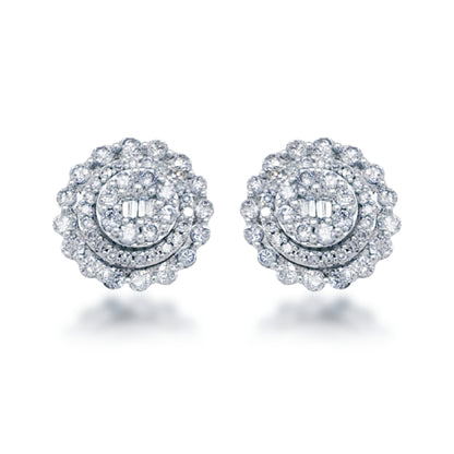 10K Gold And Diamond 3-Tier Round Stud Earrings