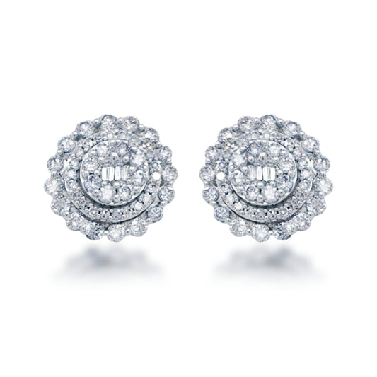 10K Gold And Diamond 3-Tier Round Stud Earrings