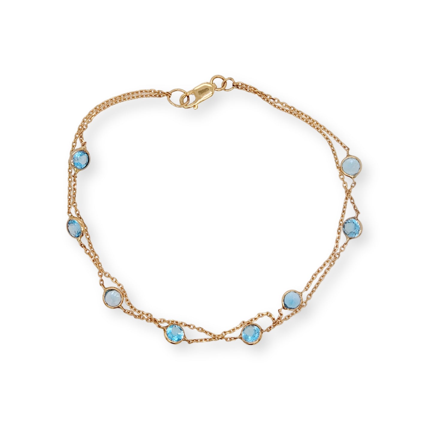 14K Double Strand Blue Topaz Gemstone Bracelet