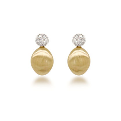 14K Diamond With  Brushed Gold Drop Stud Earrings
