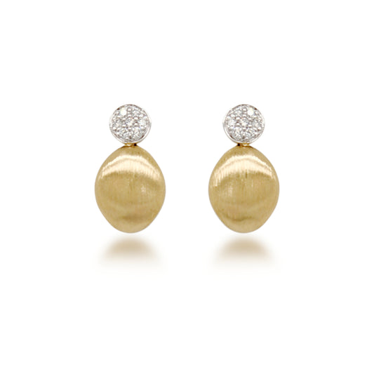 14K Diamond With  Brushed Gold Drop Stud Earrings