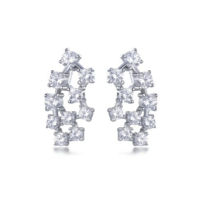 Rhodium Plated Sterling Silver 20 Stone Cluster Stud Earrings
