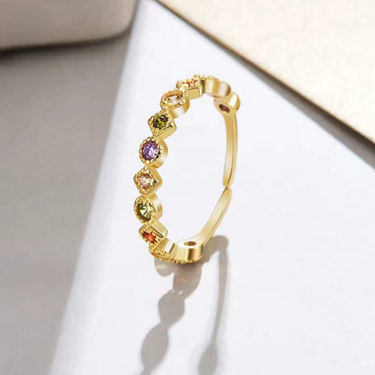 Sterling Silver Gold Plated Multicolor CZ Adjustable Ring