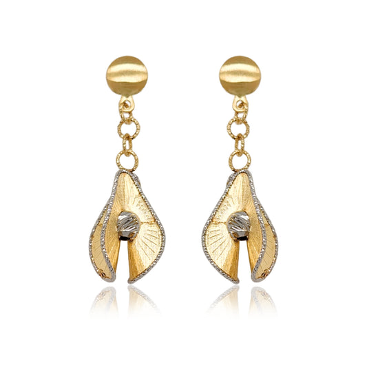 14K Gold Dangling 3D Teardrop Diamond Cut Earrings