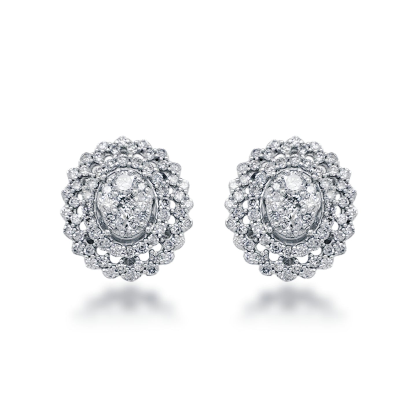 10K Gold And Diamond 3-Tier Oval Stud Earrings