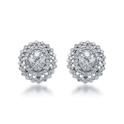 10K Gold And Diamond 3-Tier Oval Stud Earrings