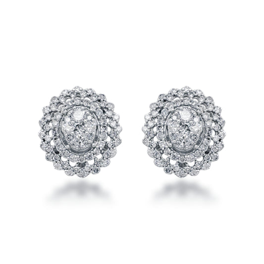 10K Gold And Diamond 3-Tier Oval Stud Earrings