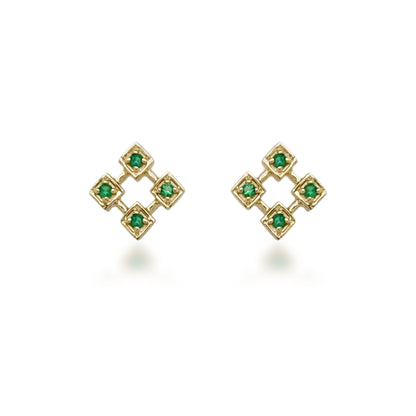 10K Ruby, Sapphire, or Emerald Diamond Shaped Stud Earrings