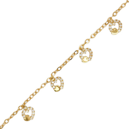 14k Gold Hanging CZ Hearts Children's Bracelet