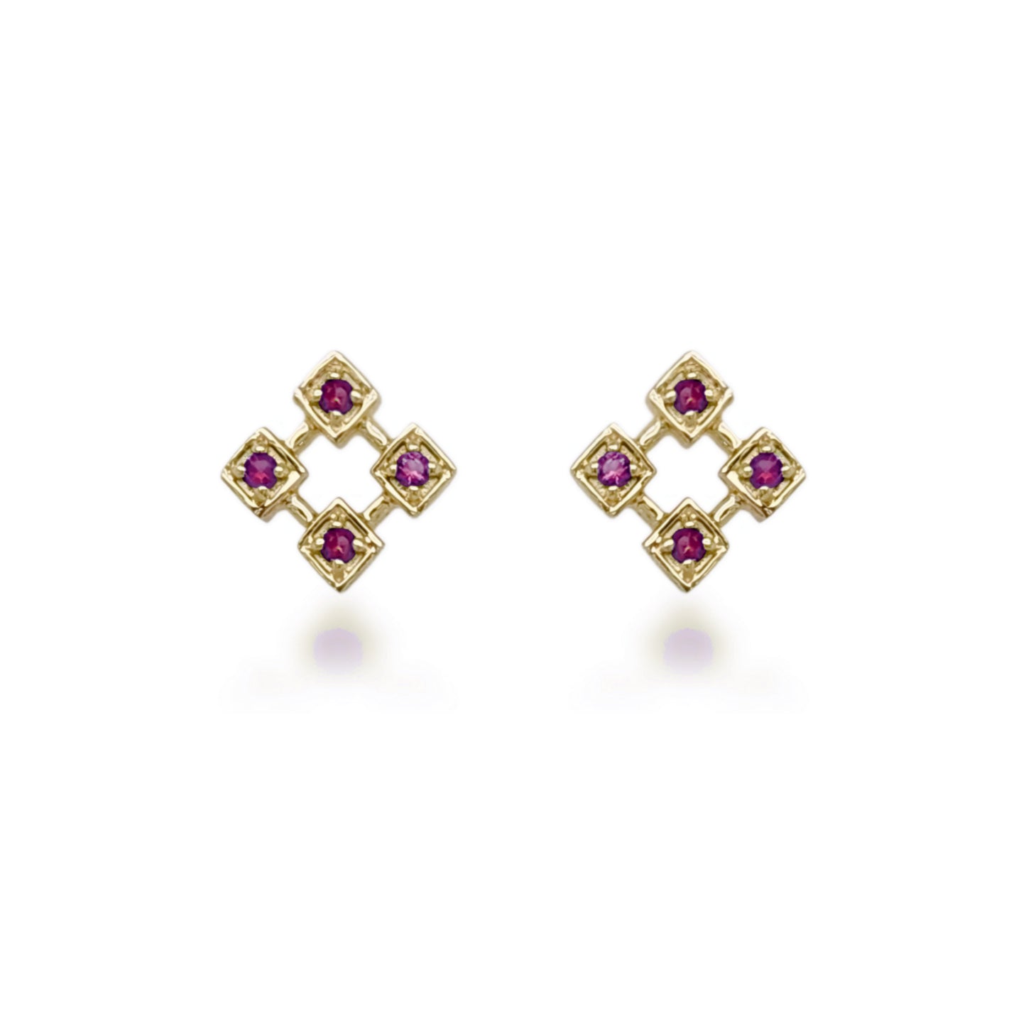 10K Ruby, Sapphire, or Emerald Diamond Shaped Stud Earrings