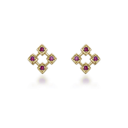 10K Ruby, Sapphire, or Emerald Diamond Shaped Stud Earrings