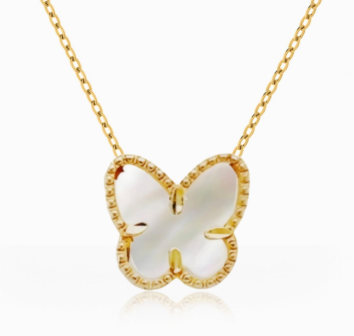 14K Gold Mother of Pearl Butterfly Necklace
