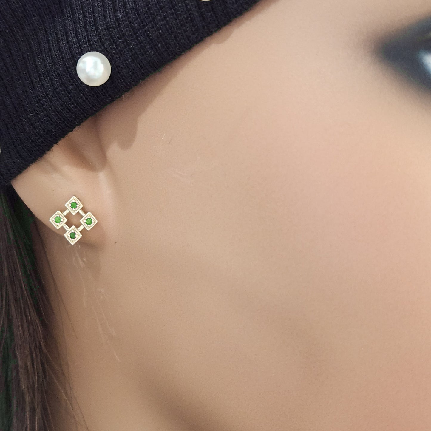 10K Ruby, Sapphire, or Emerald Diamond Shaped Stud Earrings