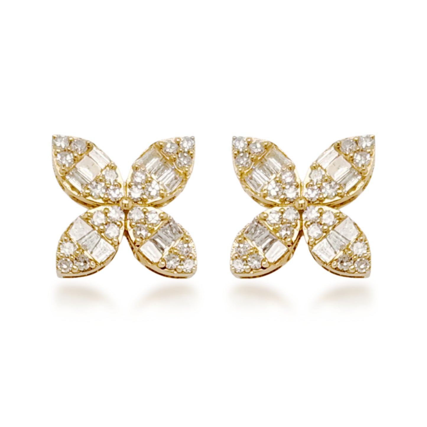 14K Gold Diamond Four Leaf Stud Earring