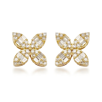 14K Gold Diamond Four Leaf Stud Earring