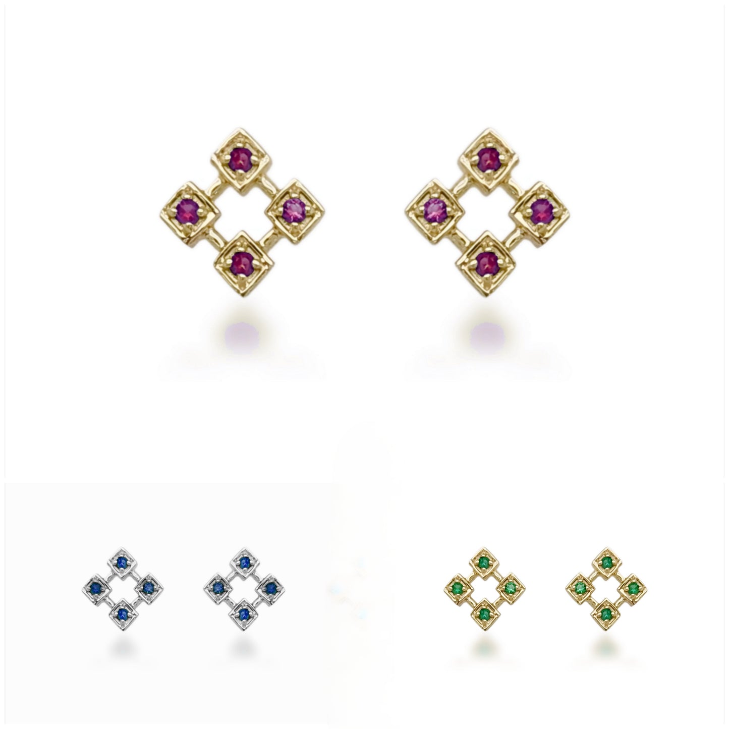 10K Ruby, Sapphire, or Emerald Diamond Shaped Stud Earrings