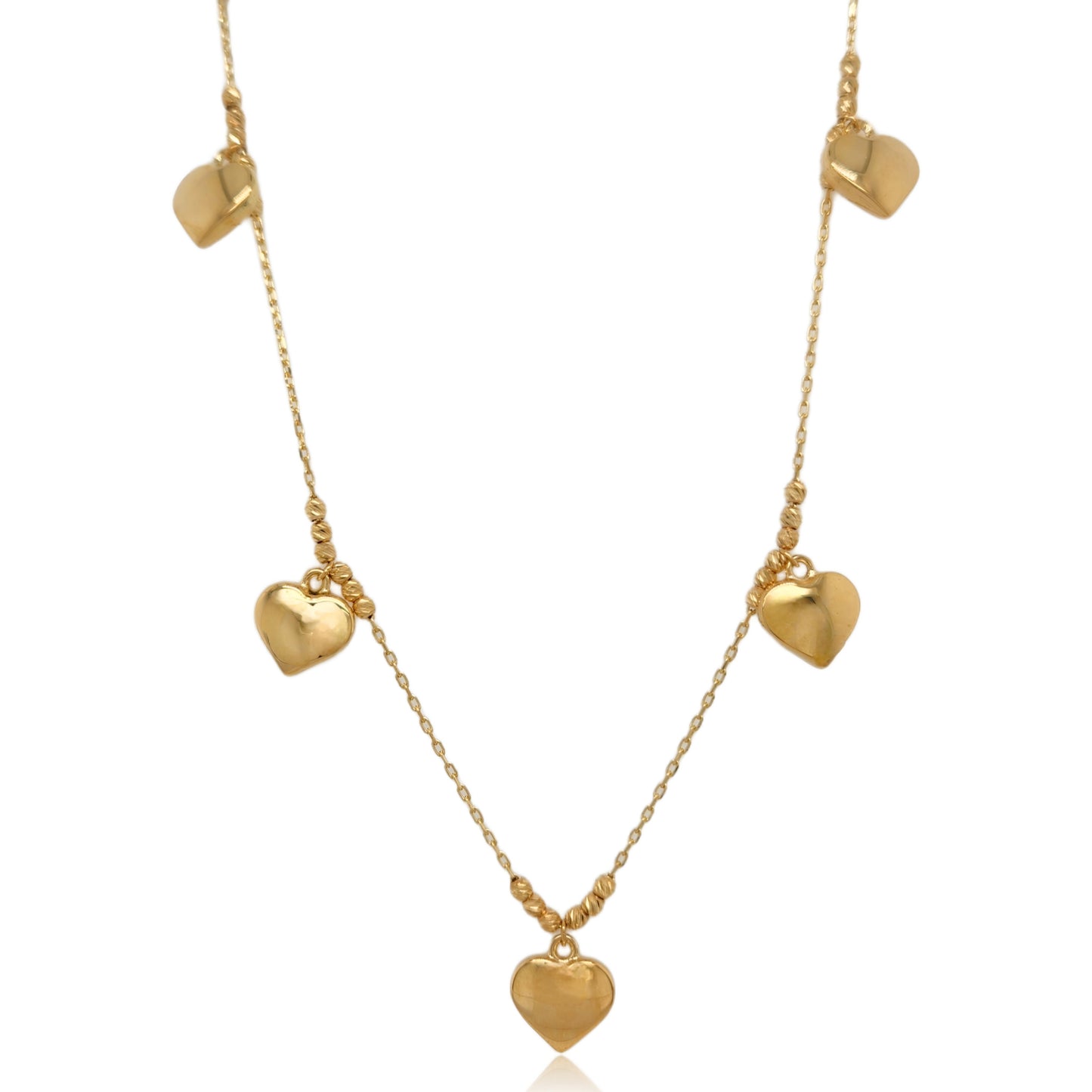 14K Gold Hanging Heart Station Necklace