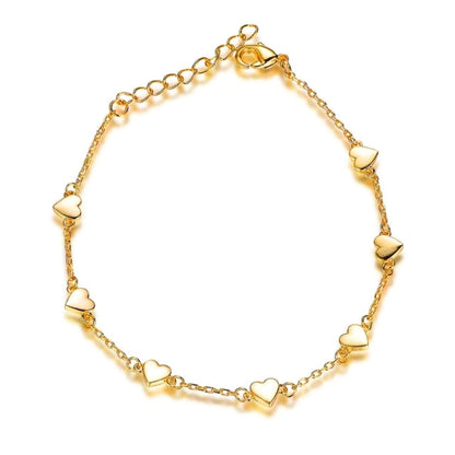 Gold Plated Sterling Silver Small Shiny Heart Station Bracelet