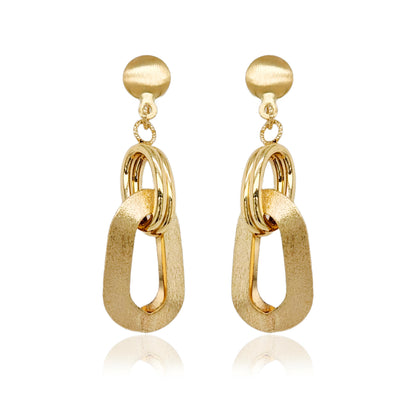 14K Dangling Brushed Gold Rectangle Diamond Cut Earrings