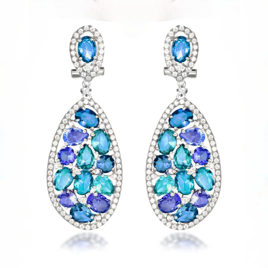 Sterling Silver CZ And Colored Stones Earrings