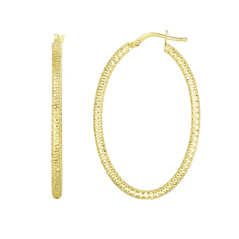 14K Gold Textured Oval Hoop