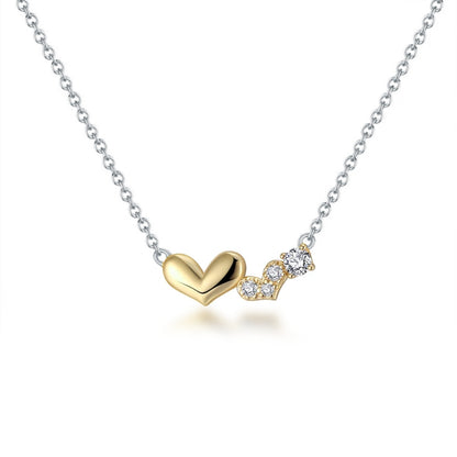 Sterling Silver Gold Plated Double Heart On Rhodium Chain Necklace