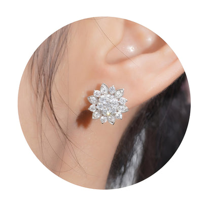 Sterling Silver MicroPave CZ Flower Stud Earrings