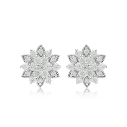 Sterling Silver MicroPave CZ Flower Stud Earrings