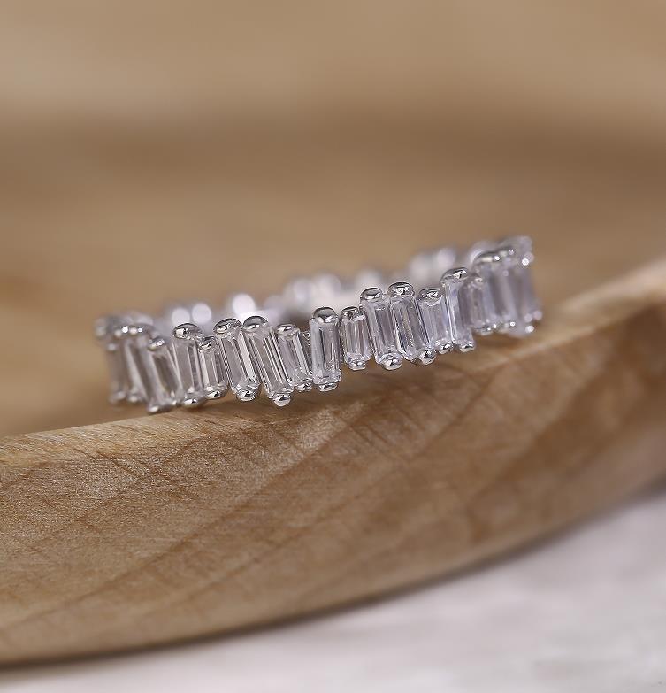 Sterling Silver Wavy Baguette Eternity Band CZ Ring