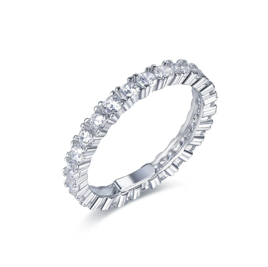 Sterling Silver 4 Prong Basket Eternity Band CZ Ring