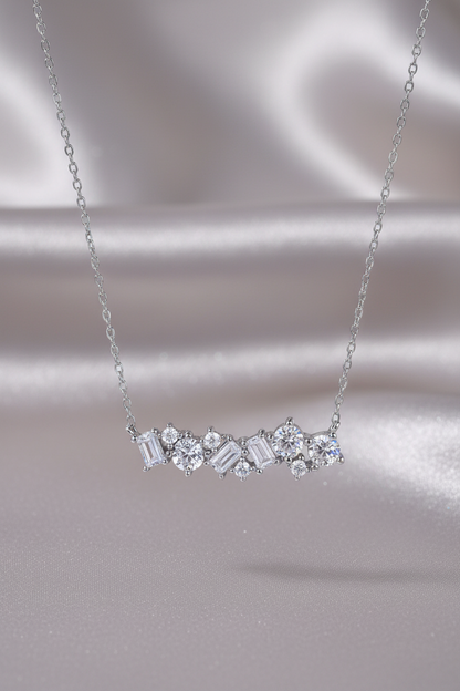 Sterling Silver CZ and Baguette Bar Necklace