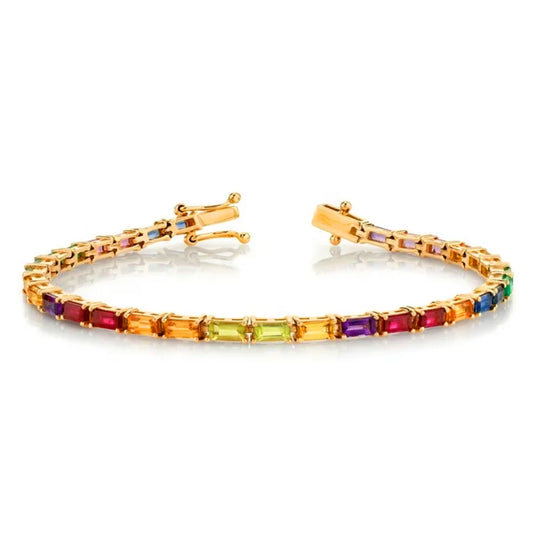 Sterling Silver Baguette Multicolor Nano Sapphire Rainbow Bracelet