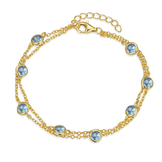 Sterling Silver Gold Plated Double Strand CZ Stone Bracelet