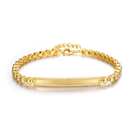 Gold-plated Sterling Silver Bar With Ball Chain Bracelet