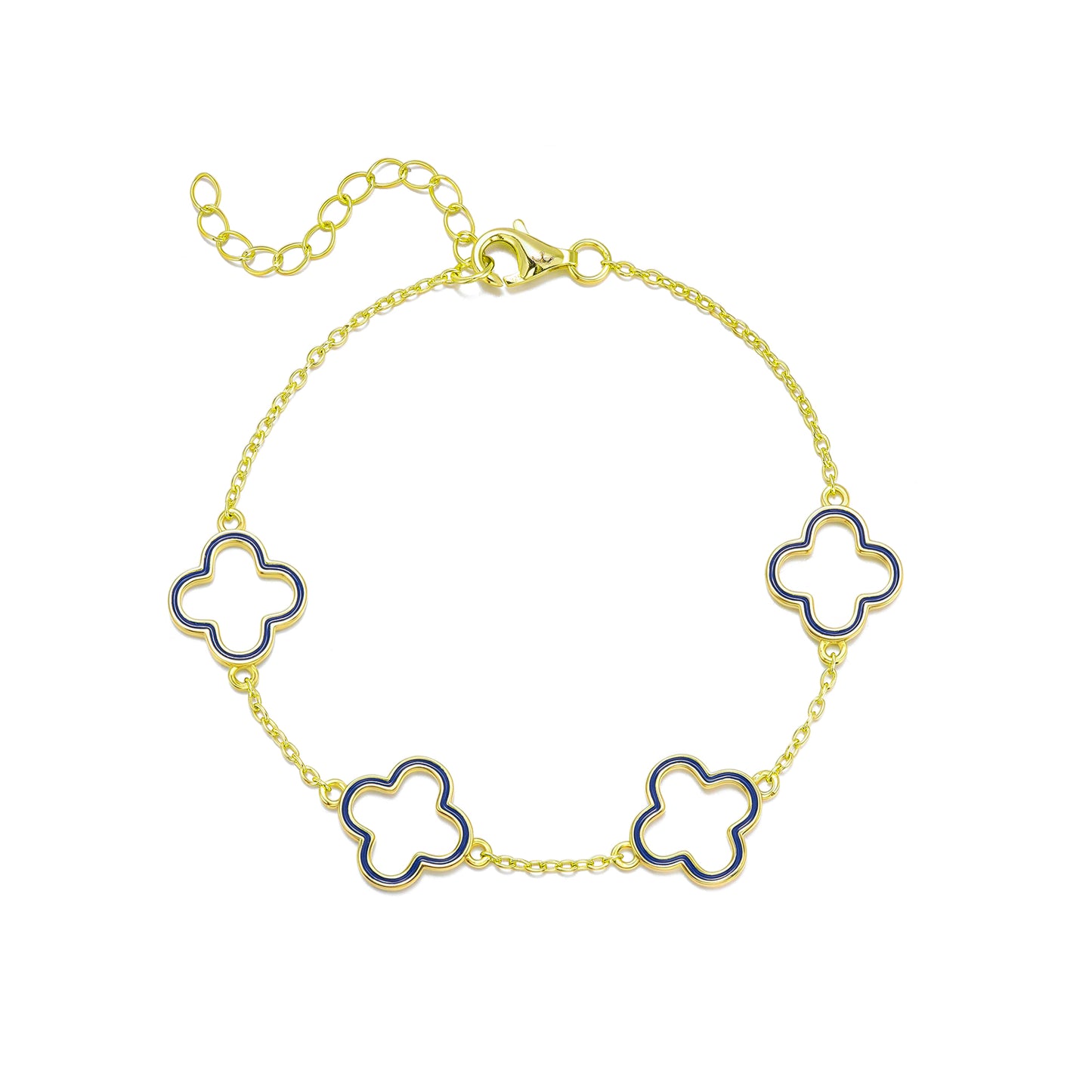 Gold Plated Sterling Silver Enamel Outline Clover Bracelet