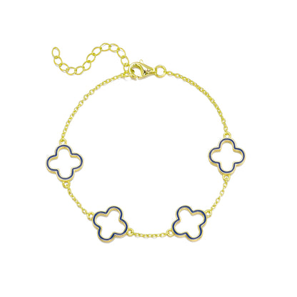 Gold Plated Sterling Silver Enamel Outline Clover Bracelet