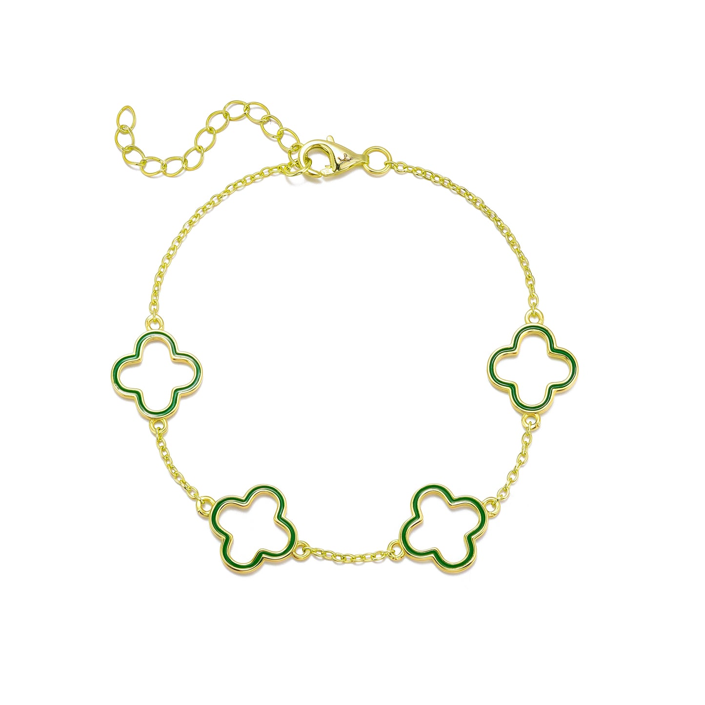 Gold Plated Sterling Silver Enamel Outline Clover Bracelet