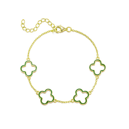 Gold Plated Sterling Silver Enamel Outline Clover Bracelet