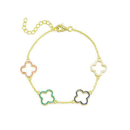 Gold Plated Sterling Silver Enamel Outline Clover Bracelet