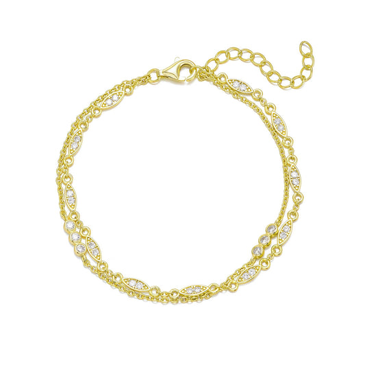 Sterling Silver Double Strand Marquise CZ Bracelet