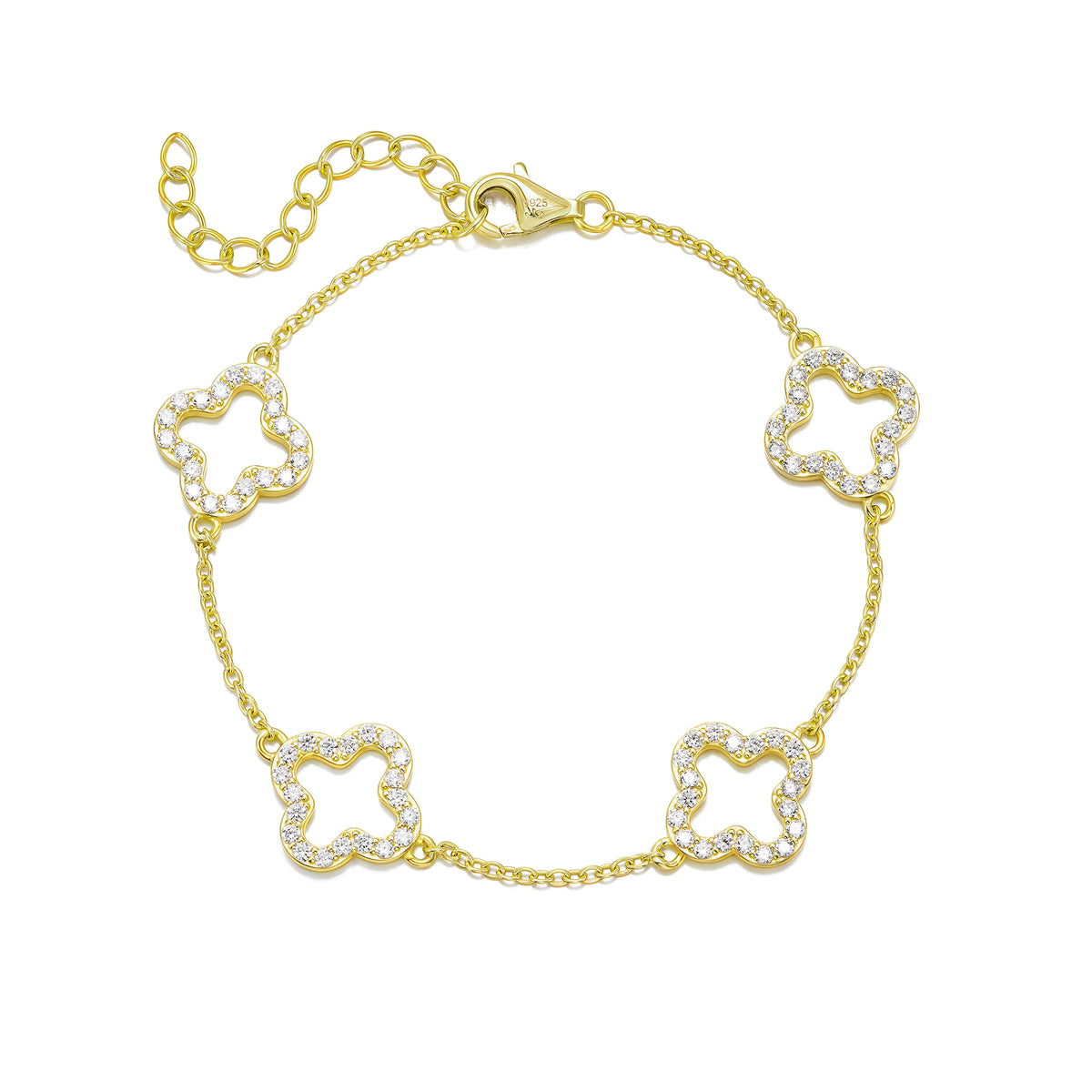 Sterling Silver CZ  Outline Clover Bracelet