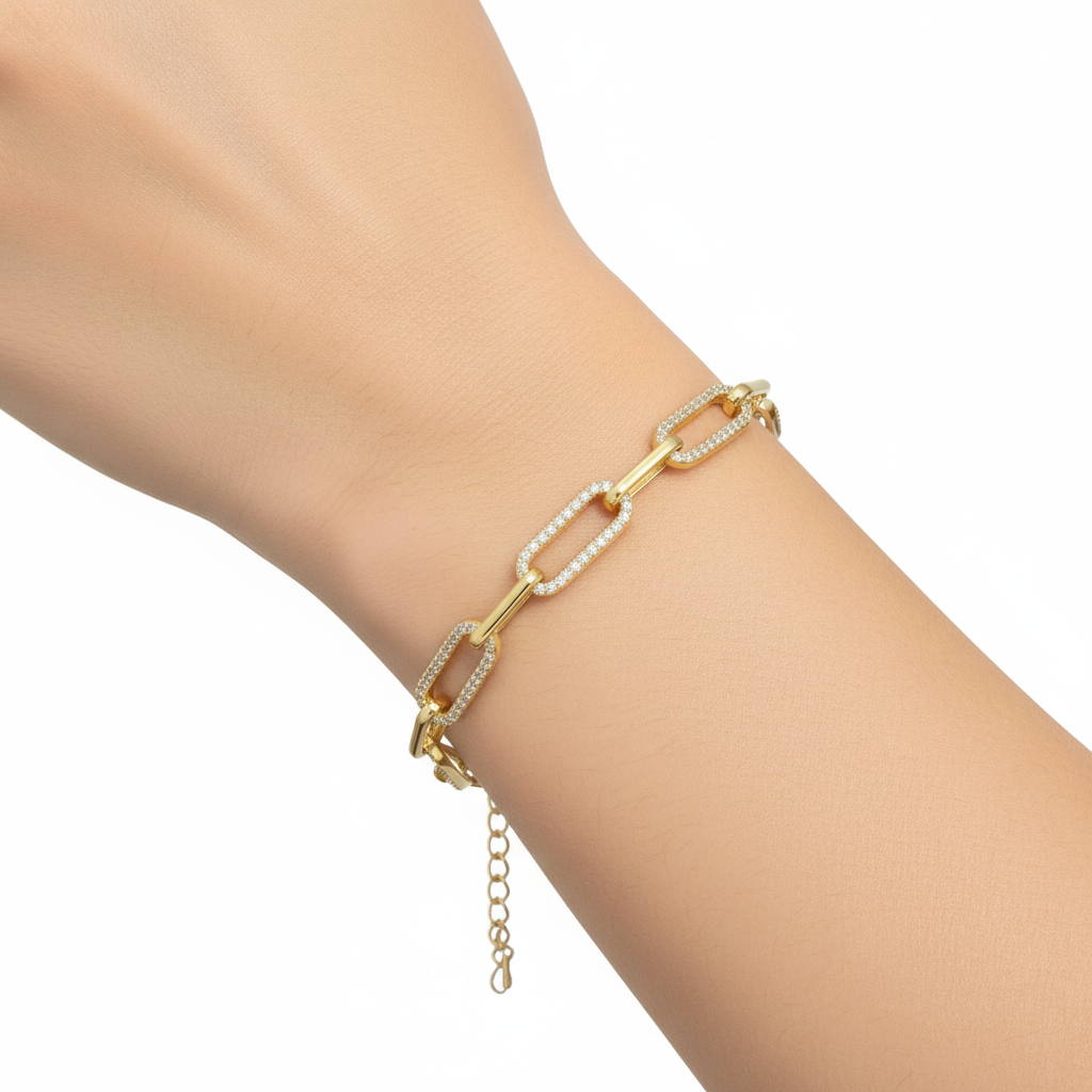 Sterling Silver CZ Paperclip Bracelet with Extension