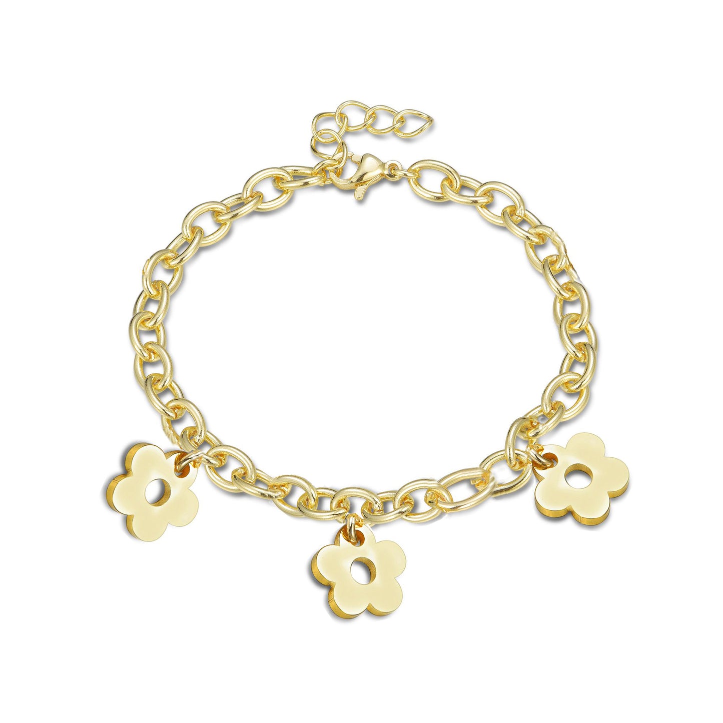 Gold Plated Brass Flower Charm Bracelet